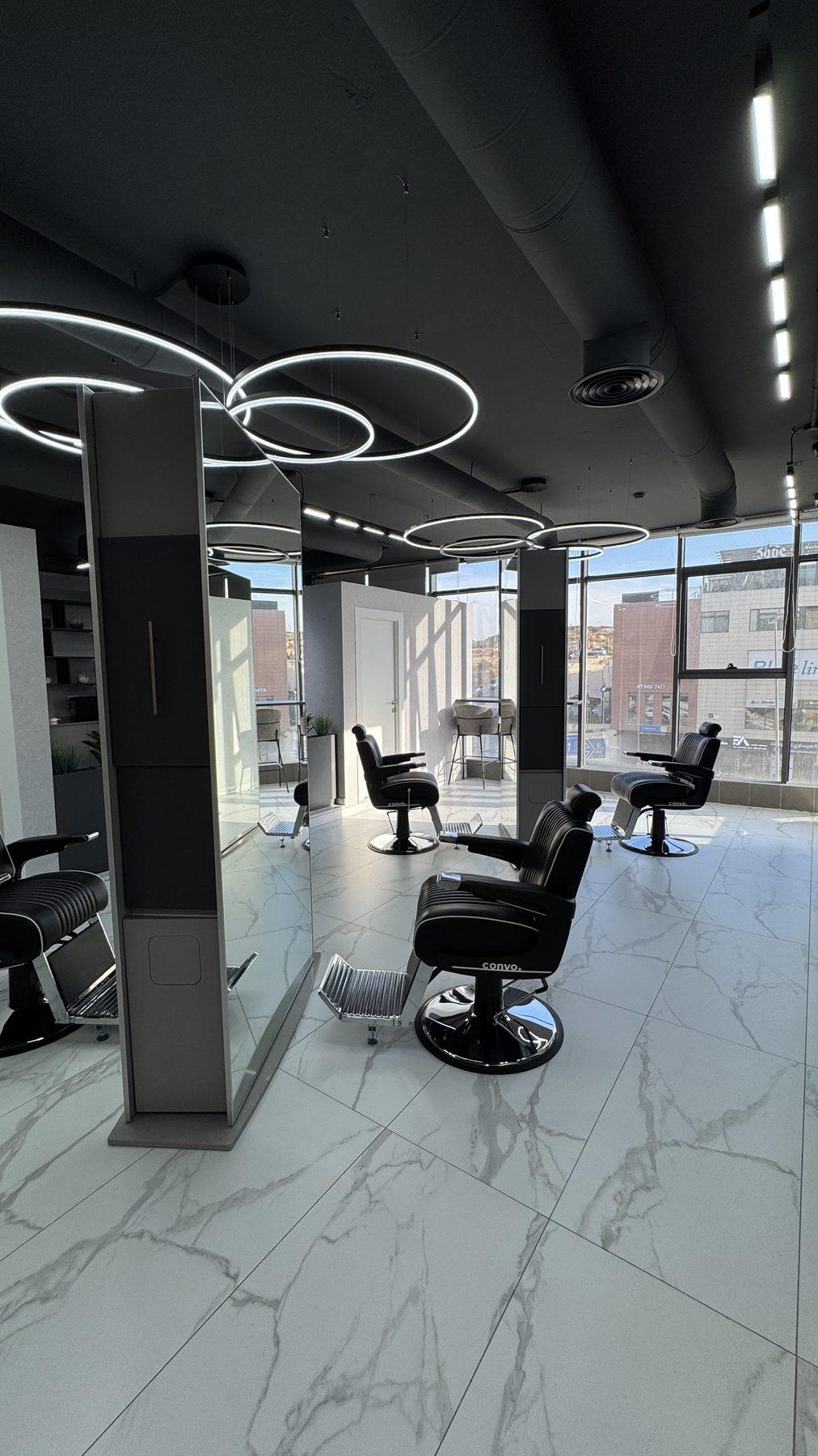 The barber floor by the windows.