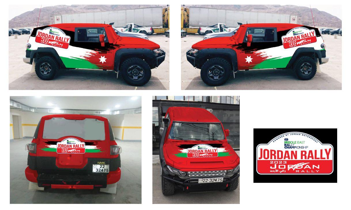 Pickup and utility vehicles in red, green and white livery, with a logo panel